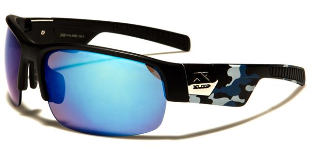 X-Loop Unisex Semi-Rimless Mirrored Sports Wrap Around sunglasses Black Blue Camo Blue Mirror Lens x-loop xl2482e