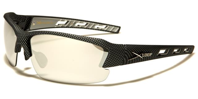 Sports Semi-Rimless Wrap Around Sunglasses Great for Running Black Carbon Look Silver Mirror Lens x-loop xl2524b