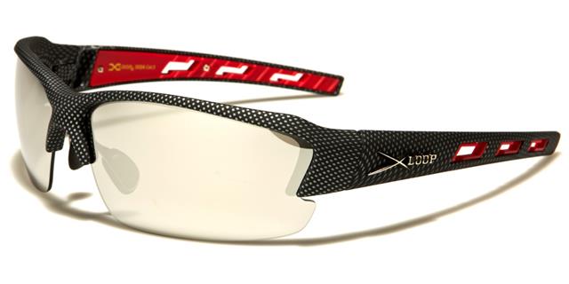 Sports Semi-Rimless Wrap Around Sunglasses Great for Running Black Carbon Look Red Silver Mirror Lens x-loop xl2524c