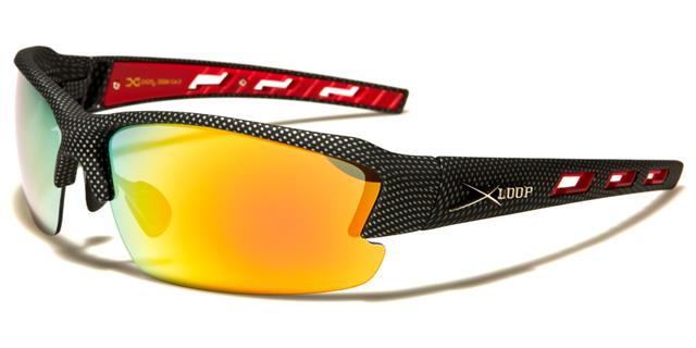 Sports Semi-Rimless Wrap Around Sunglasses Great for Running Black Carbon Look Red Orange Mirror Lens x-loop xl2524d