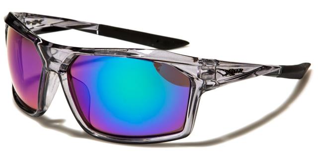 Coloured Sports Wrap Around Mirrored Sunglasses Grey Tint Green & Dark Blue Mirror Lens x-loop xl2541d