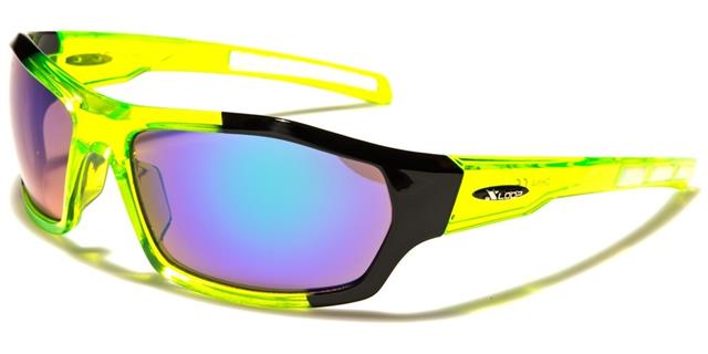 X-Loop Cricket Mirrored Sports Wrap sunglasses Green Tint Black Green & Dark Blue Mirror Lens x-loop xl2569e