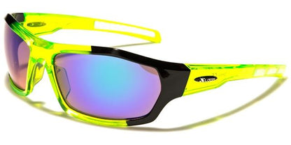 X-Loop Cricket Mirrored Sports Wrap sunglasses x-loop xl2569e Green Tint Black Green & Dark Blue Mirror Lens