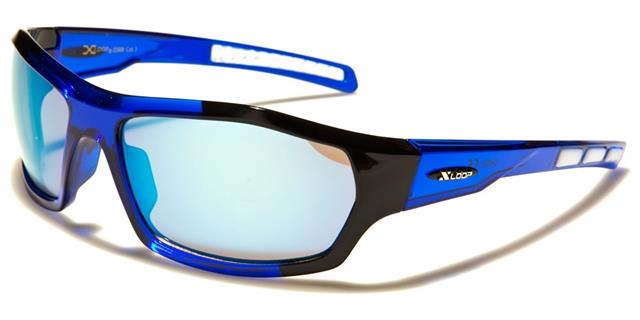 X-Loop Cricket Mirrored Sports Wrap sunglasses x-loop xl2569f Blue Tint Black Blue Mirror Lens