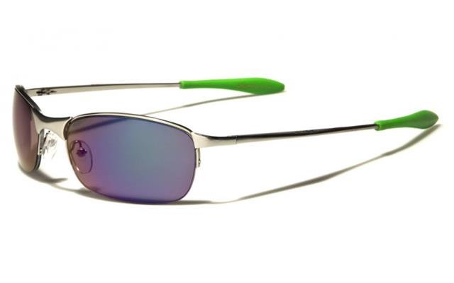 X-Loop Semi-Rimless Mirrored Sports Wrap Metal sunglasses Silver Green Blue & Green Mirror x-loop xl26mixh