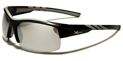 X-Loop Semi-Rimless Mirrored Sports Wrap Around sunglasses for Men Black & Grey Silver Mirror Lens x-loop xl3608a