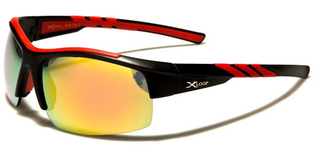 X-Loop Semi-Rimless Mirrored Sports Wrap Around sunglasses for Men Black & Red Orange Mirror Lens x-loop xl3608c