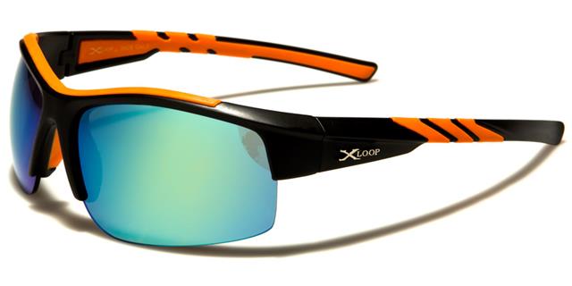 X-Loop Semi-Rimless Mirrored Sports Wrap Around sunglasses for Men Black & Orange Light Blue Mirror Lens x-loop xl3608d