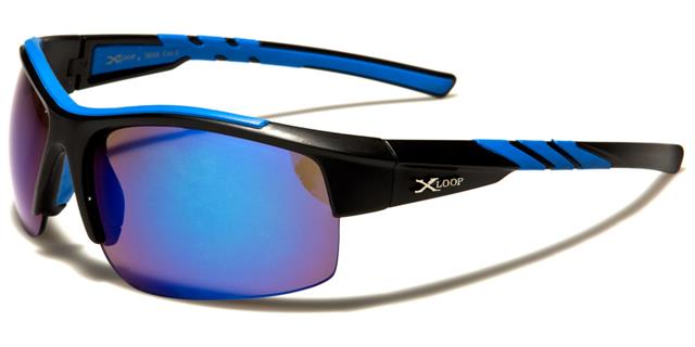 X-Loop Semi-Rimless Mirrored Sports Wrap Around sunglasses for Men Black & Blue Blue Mirror Lens x-loop xl3608f