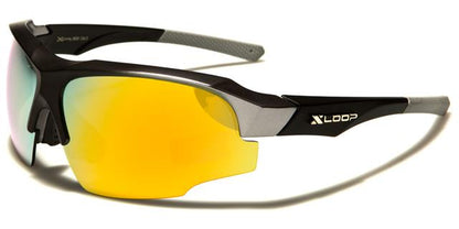 X-Loop Semi-Rimless Unisex Sports Wrap Around sunglasses Black Dark Grey Orange Mirror Lens x-loop xl3610d