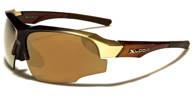 X-Loop Semi-Rimless Unisex Sports Wrap Around sunglasses Gold Brown Brown Mirror Lens x-loop xl3610f