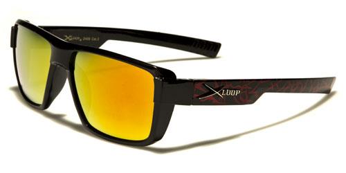 Sports Square Retro Mirrored Sunglasses BLACK RED SPLATTER ORANGE MIRROR LENS x-loop xl601mixc