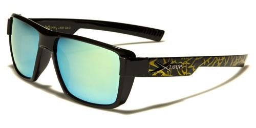 Sports Square Retro Mirrored Sunglasses BLACK YELLOW SPLATTER GREEN MIRROR LENS x-loop xl601mixe