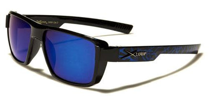 Sports Square Retro Mirrored Sunglasses BLACK BLUE SPLATTER BLUE MIRROR LENS x-loop xl601mixf